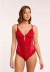 Montelle Intimates-Red Lacy Teddy Bodysuit