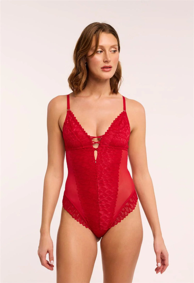 Montelle Intimates-Red Lacy Teddy Bodysuit