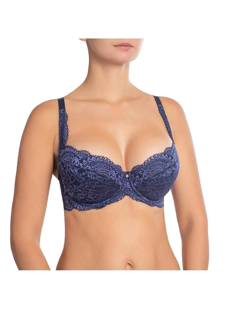 Nikol Djumon Style 13210 Victoria Lace Push Up bra in Dark Blue color - front