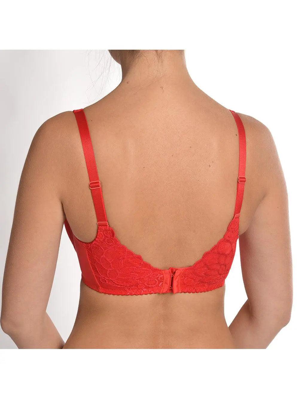 Red Catharina Balkonette Bra with Lace Overlay