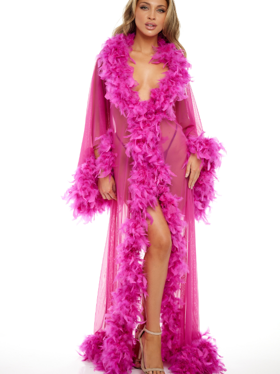 Oh La La Cheri-Hot Pink Abby Long Marabou Robe