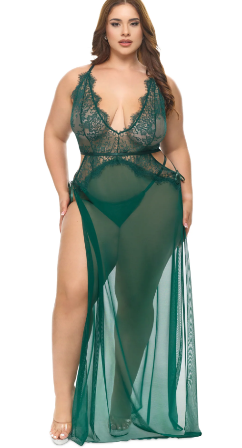Oh La La Cheri Rain Forest Cami Sheer Lace Lingerie Gown