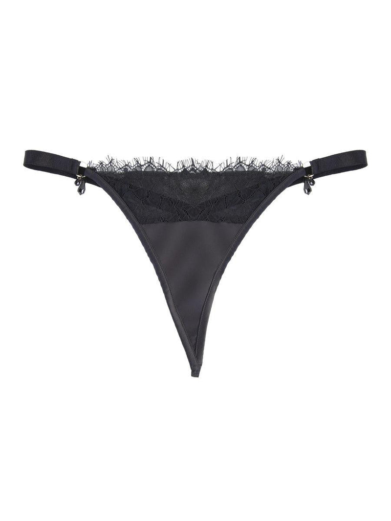 Mae Black Satin and Lace Thong