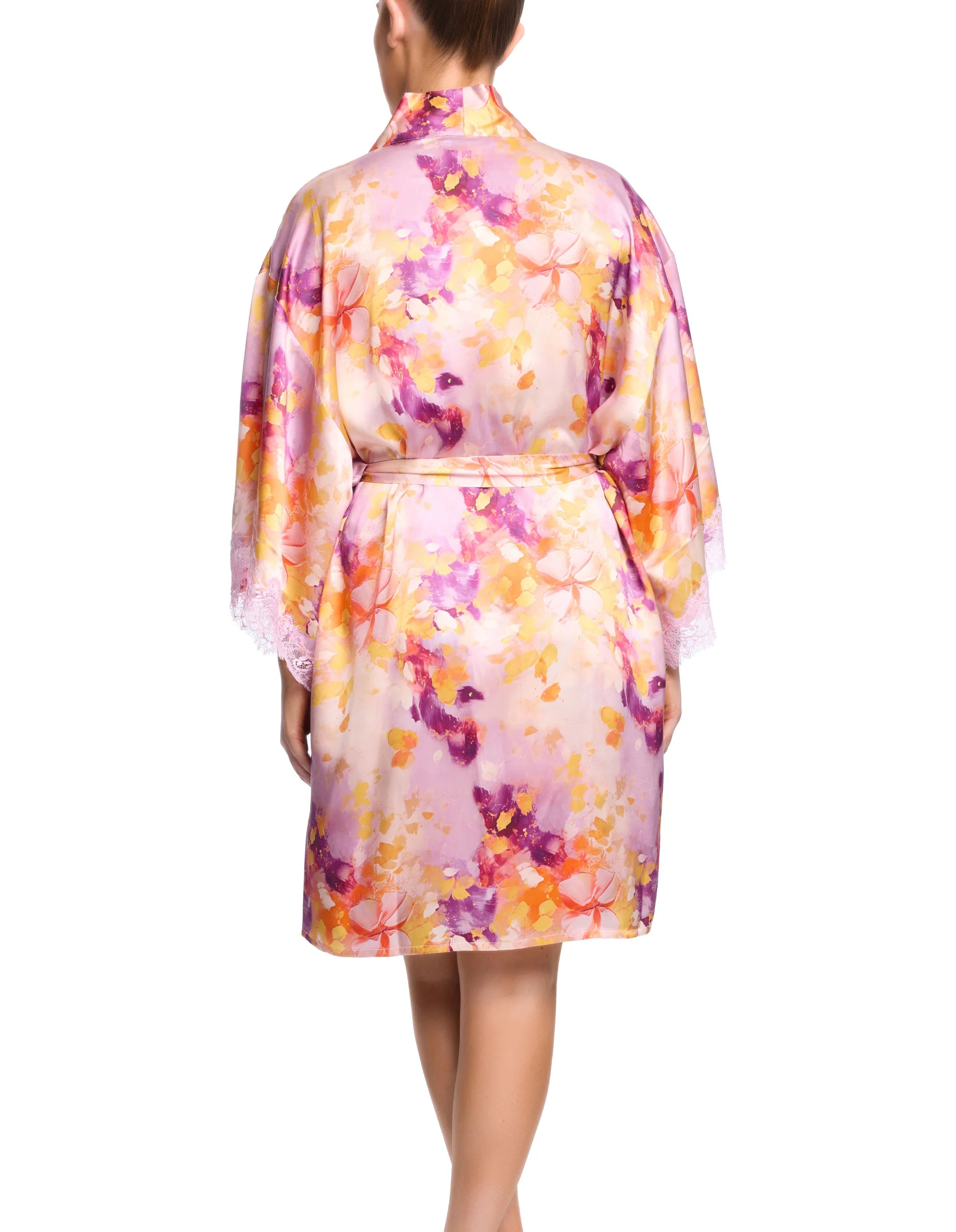 Sainted Sister-Painted Petals 100% Silk Scarlett Print Kimono Robe