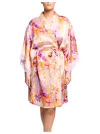 Painted Petals 100% Silk Scarlett Print Kimono Robe