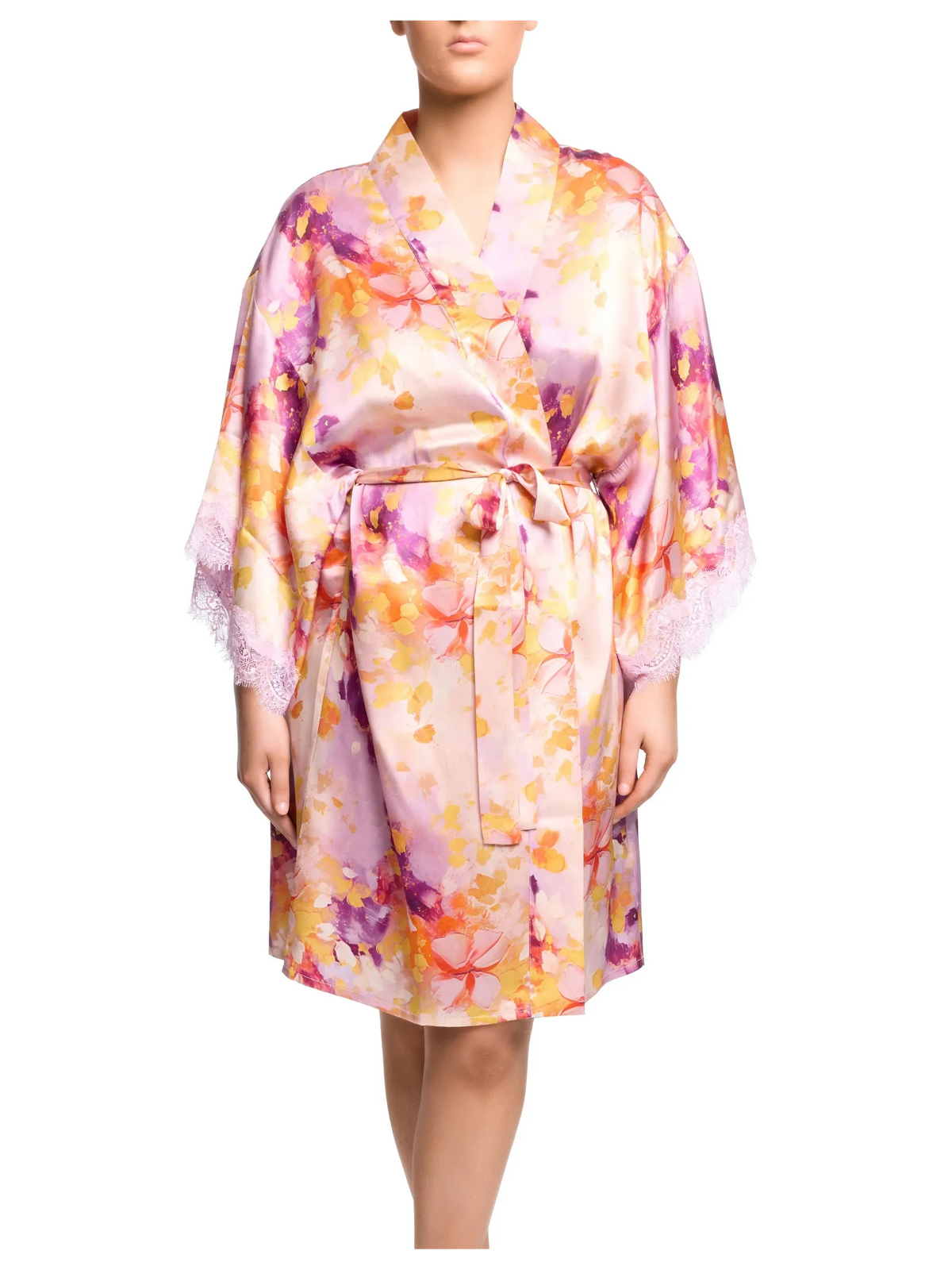 Painted Petals 100% Silk Scarlett Print Kimono Robe