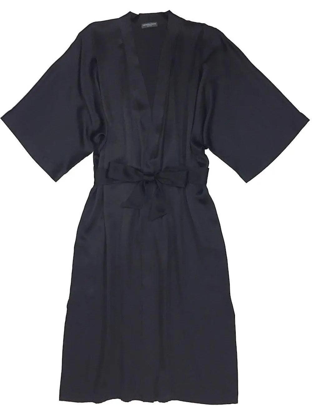 Samantha Chang Black Classic Silk Kimono Robe