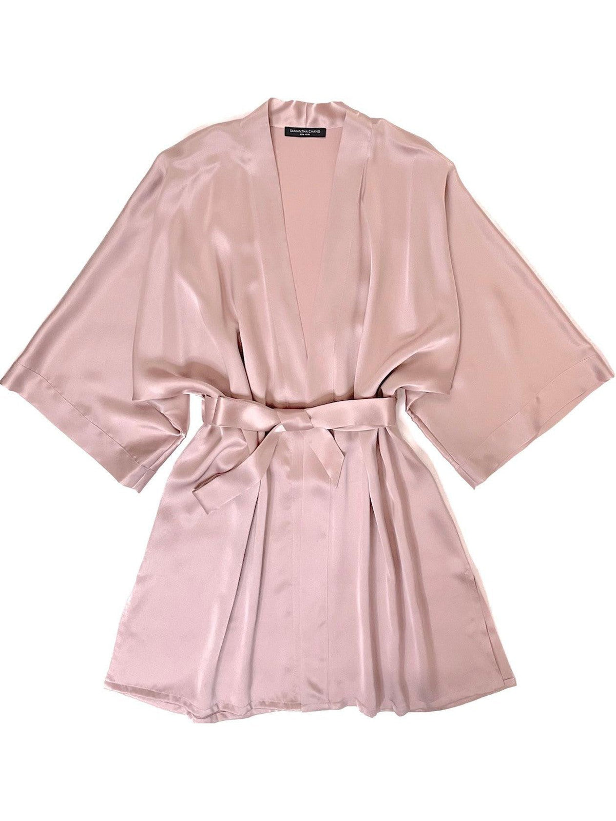 Samantha Chang Pink Classic Silk Short Kimono Robe