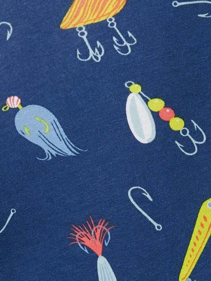 SAXX DropTemp Cooling Cotton Boxer Brief in Lures Blueberry — fishing lure print detail