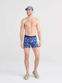SAXX DropTemp Cooling Cotton Boxer Brief in Lures Blueberry — front view on model