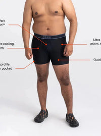 SAXX DropTemp Cooling Hydro Liner Boxer Brief in Liner Grey — fit and features illustration