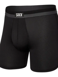 SAXX Sport Mesh Boxer Briefs in Black — front view