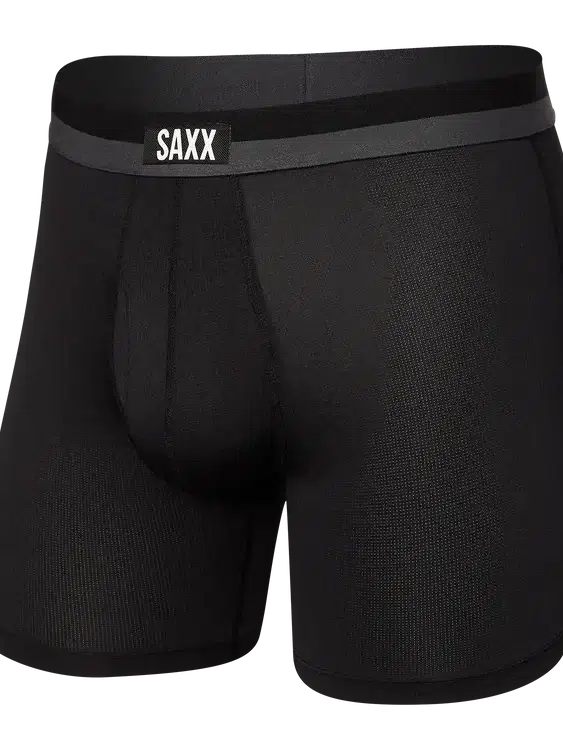 SAXX Sport Mesh Boxer Briefs in Black — front view