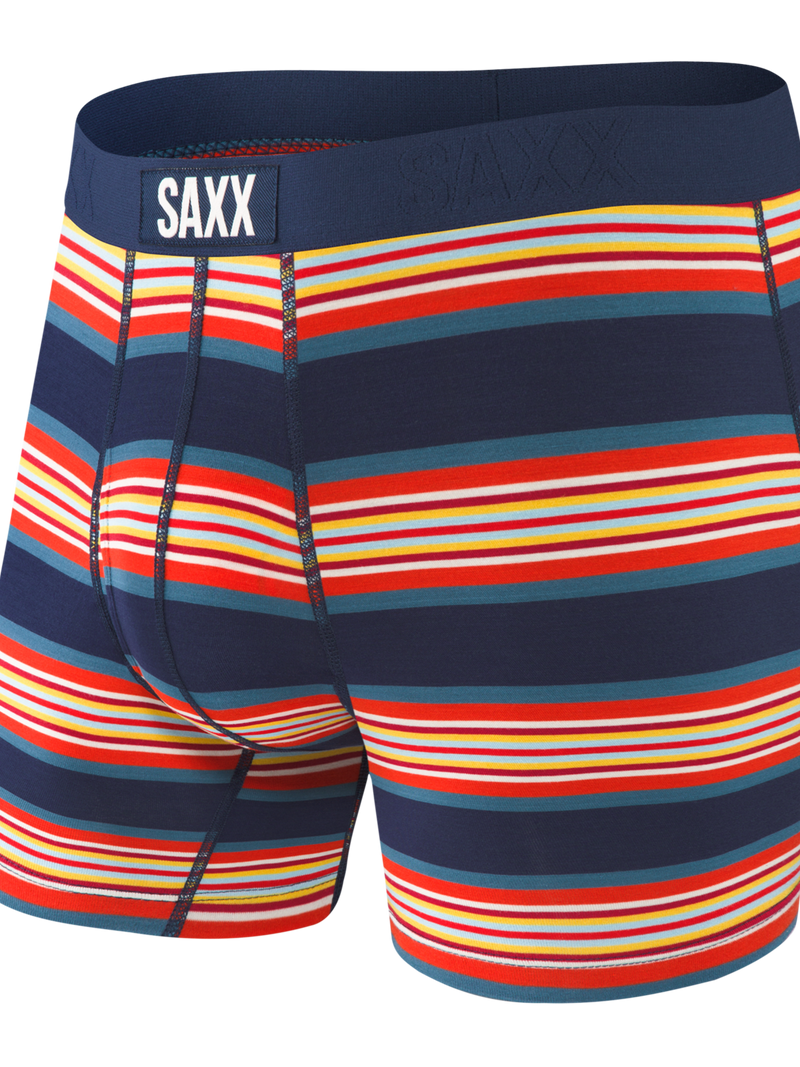 SAXX Ultra Boxer Briefs in Navy Banner Stripe — front view