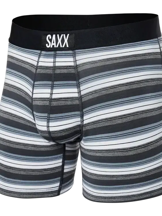 SAXX Vibe Boxer Briefs in Grey Freehand Stripe — front view