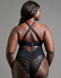 Scantilly by Curvy Kate Indulgence Multiway Stretch Lace Body in Black/Latte, full back view