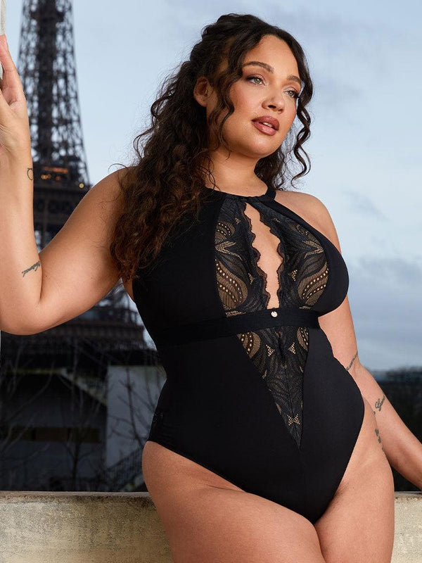 Scantilly by Curvy Kate Indulgence Multiway Stretch Lace Body in Black/Latte, styled look