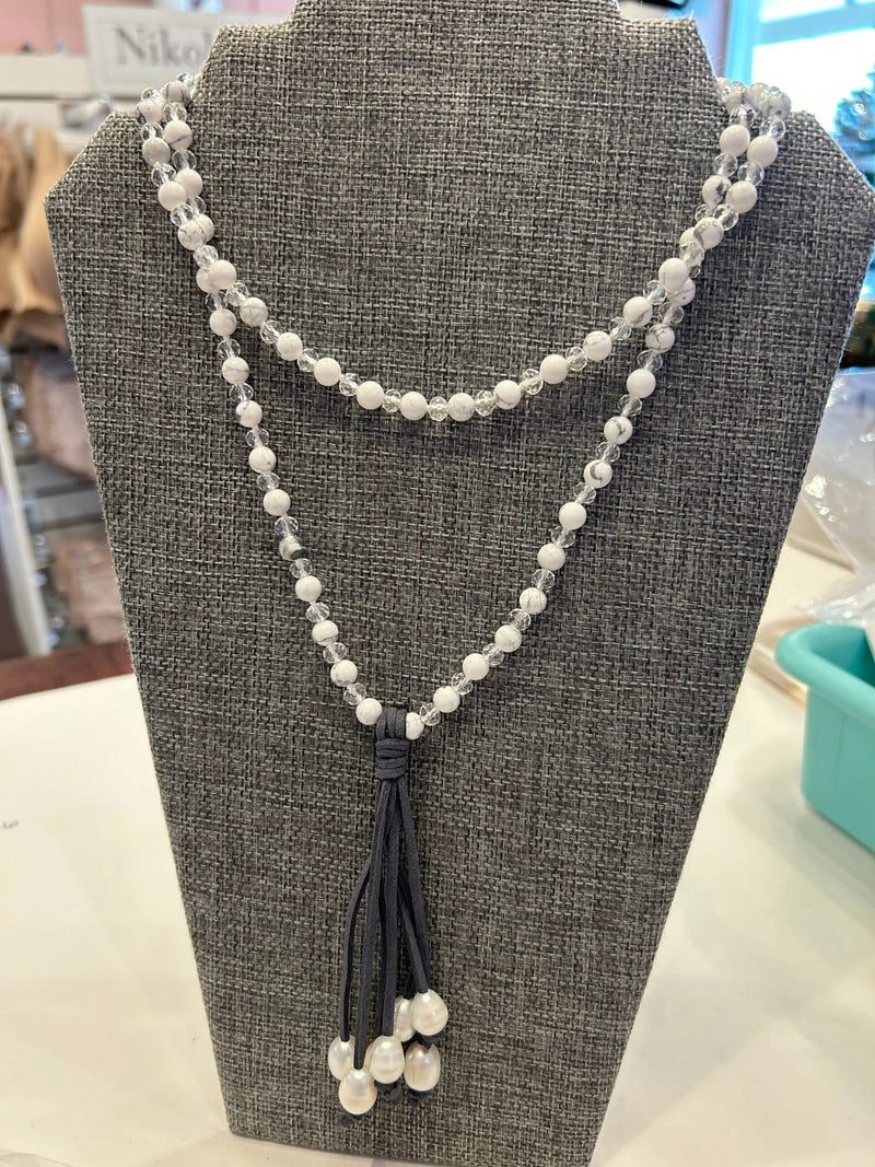 Studio G Crystal and Marble Beaded Necklace with Pearl Tassel