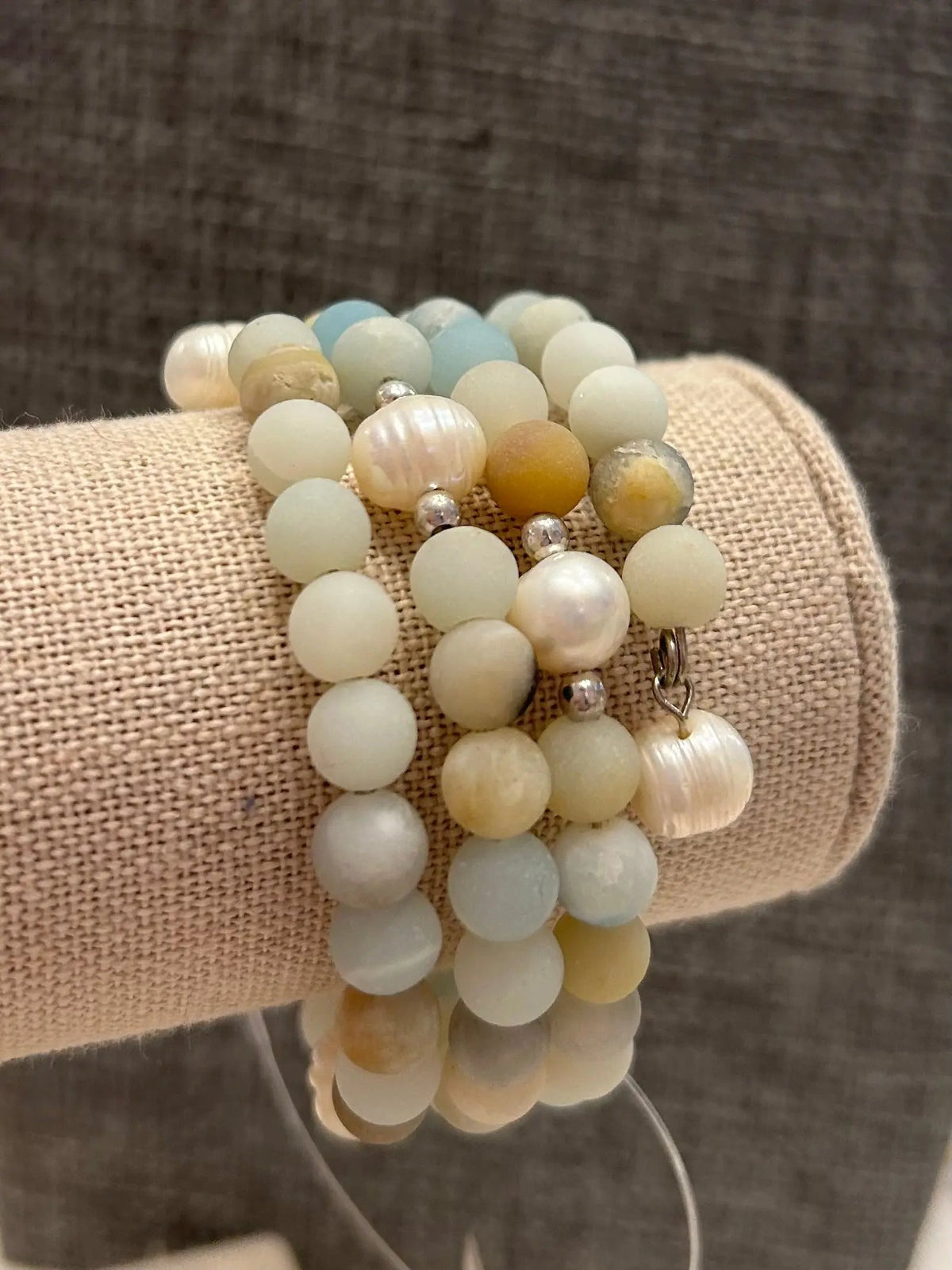 Amazonite Beaded Wrap Bracelet With Pearls