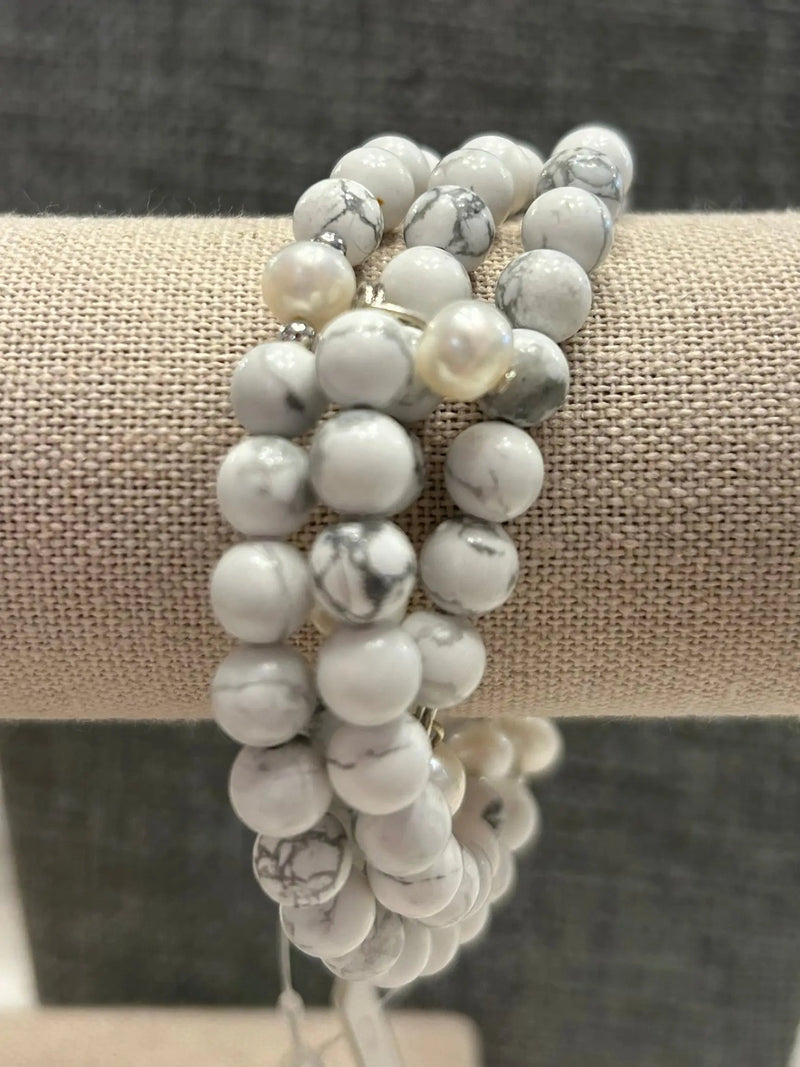 Amazonite Beaded Wrap Bracelet With Pearls