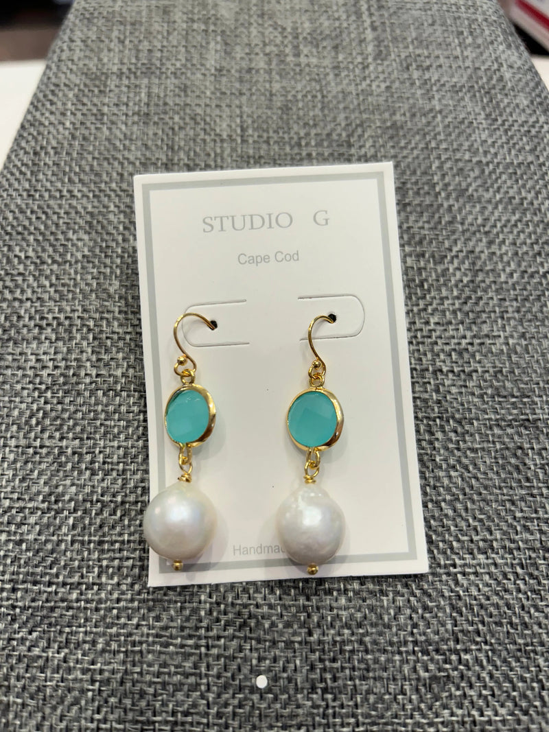 Dangle Pearl Earrings with Crystal