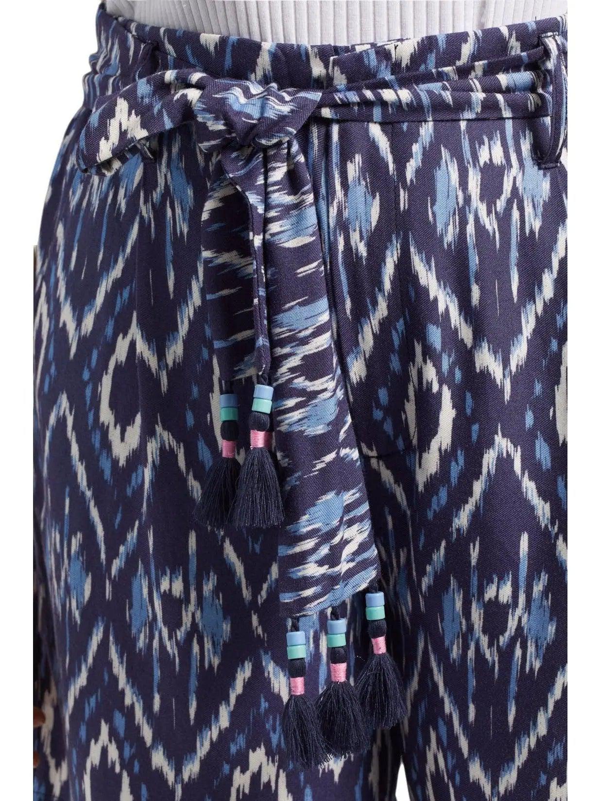 Tribal Batik Blue Printed Tie Waist Shorts