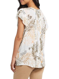 Back of Tribal Birch Flutter Sleeve Top with Pleats