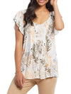 Tribal Birch Flutter Sleeve Top with Pleats