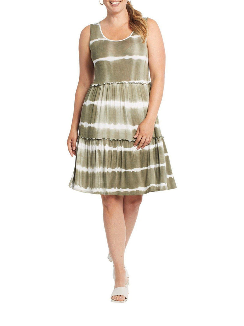 Tribal Palm leaf sleeveless dress with flounce