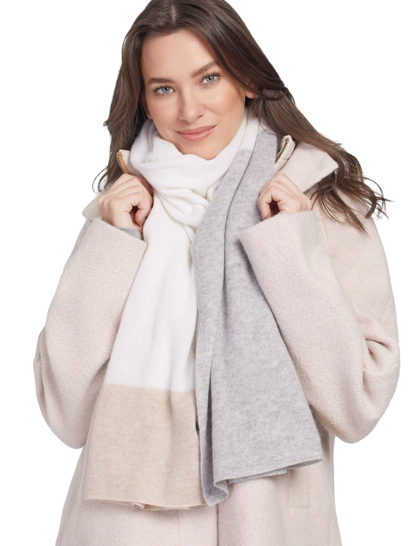 Cream 100% Pure Cashmere Color Block Scarf