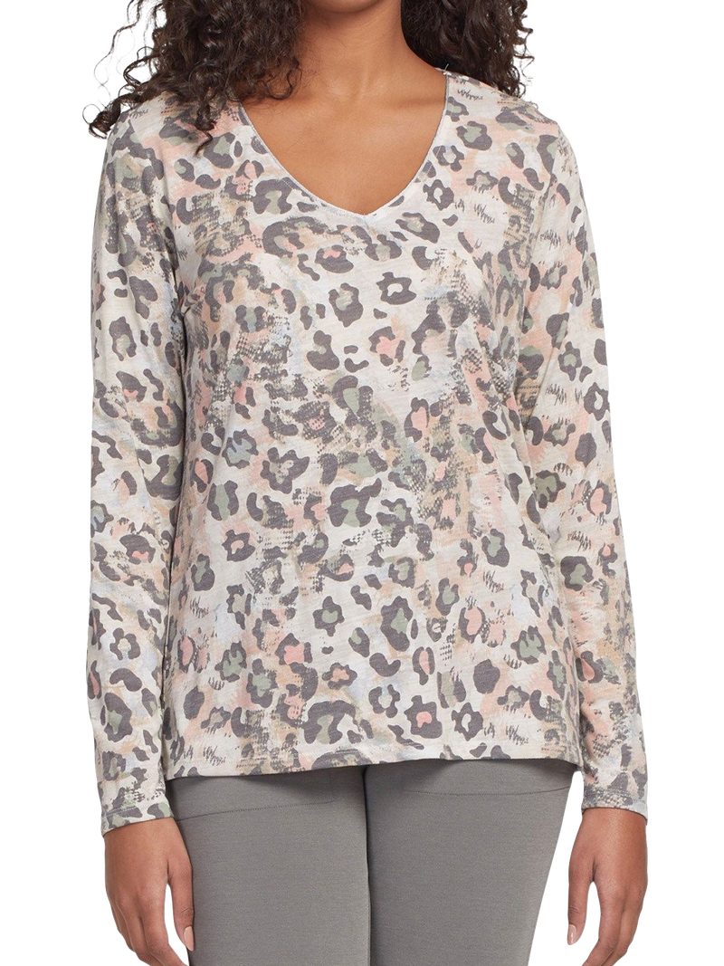 Leopard Print Long Sleeve V-Neck Top