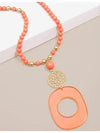 Emblem Charm And Resin Pendant Beaded Necklace Jewelry. Coral