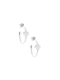 Hoop Earring With Crystal Encrusted Clover Siver