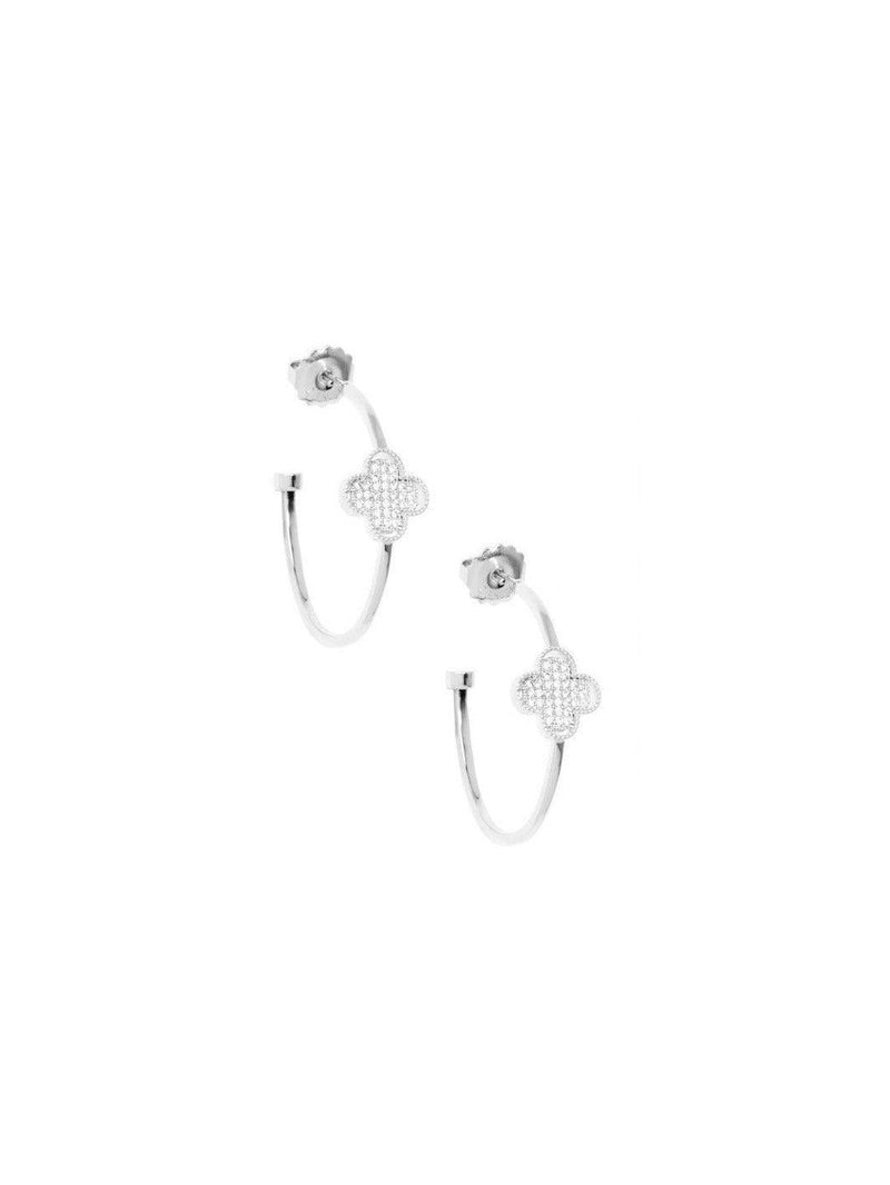 Hoop Earring With Crystal Encrusted Clover Siver