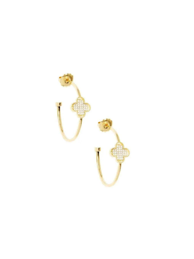 Hoop Earring With Crystal Encrusted Clover Gold