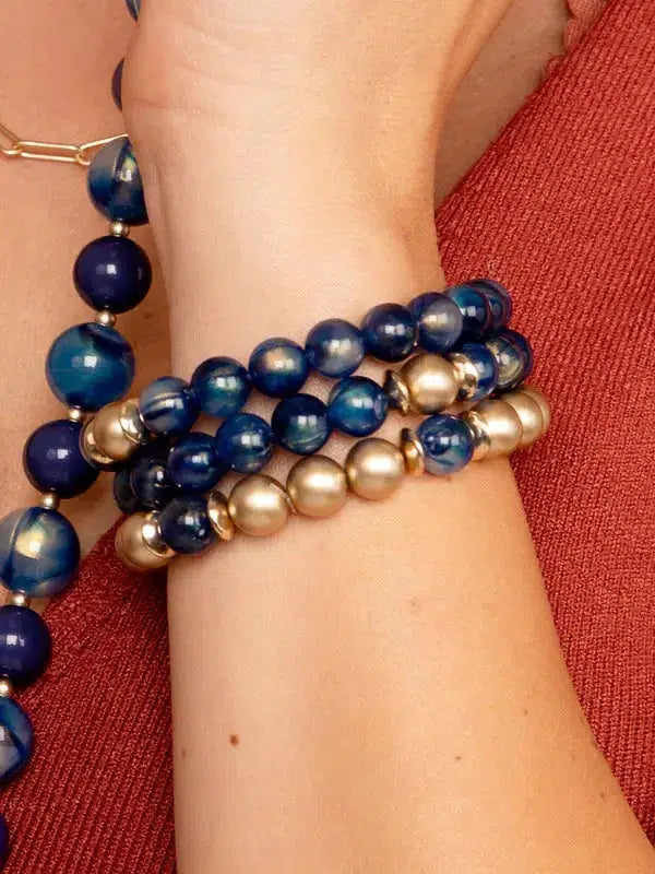 Zenzii Navy Iris Beaded Set Bracelet