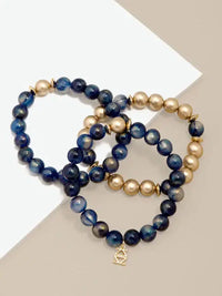 Zenzii Navy Iris Beaded Set Bracelet