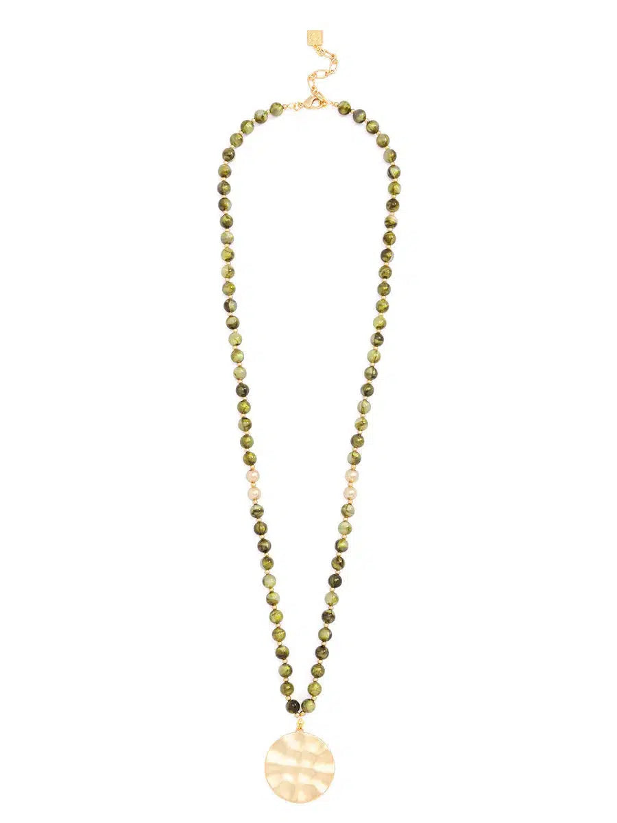Zenzii Olive Iridescent Beaded Long Necklace