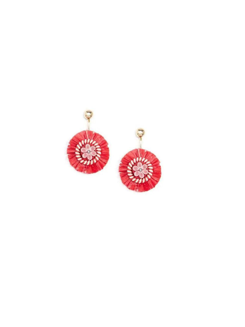 Coral raffia pinwheel earrings