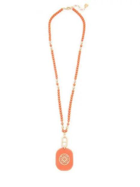 Resin Beaded Pendant Long Necklace.Coral
