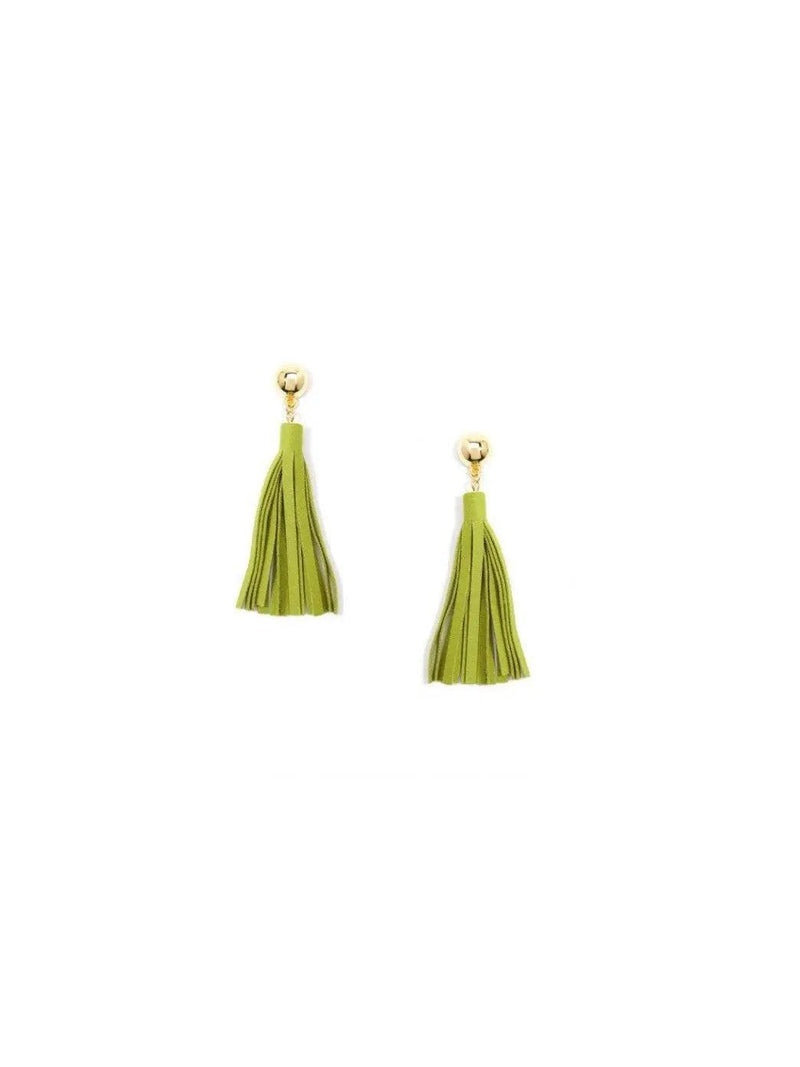 Small, shiny circle with long suede vegan tassel